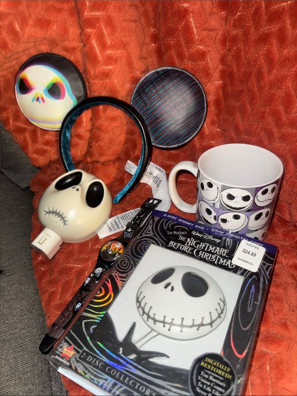 Jack Skellington 5 Item Bundle - Sealed DVD, Disney Ears, Night Light, Mug & Wat